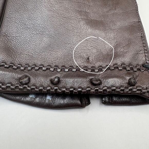 VTG Leather Gloves Sz 7 Brown Knit Fabric Lined Unbranded Braided Embellished - Picture 9 of 10
